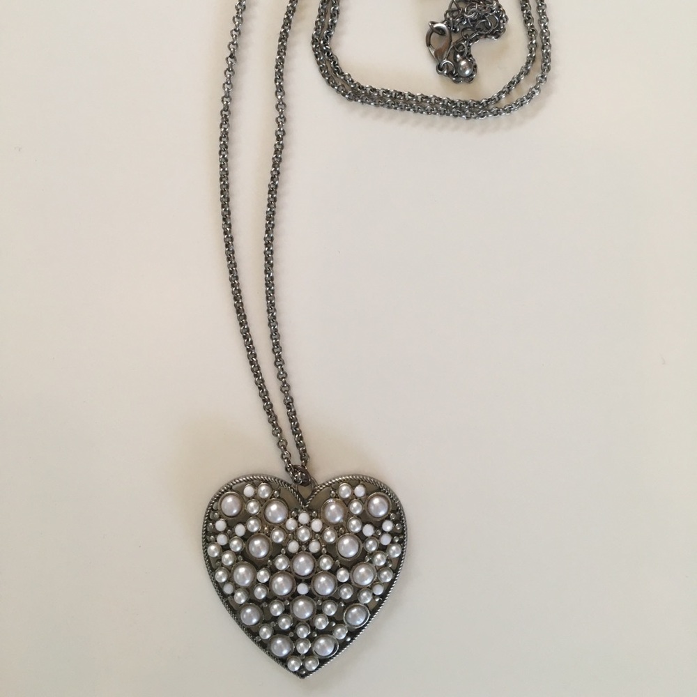 Silver heart necklace with opal colored beads